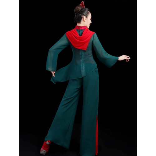 Women chinese folk dance clothing Classical dance performance costume female ethnic fan umbrella dance costume Yangko suit